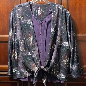 August Max Woman Purple white two layered Patterned Tie-Front Blouse size 26